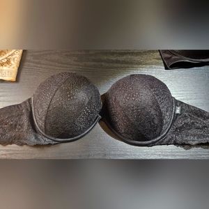 PINK Victoria's Secret Black Lacey Push-Up Strapless Bra